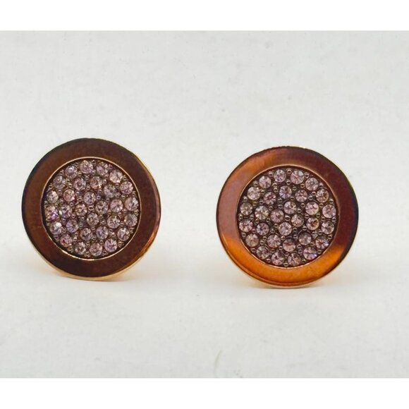 Michael Kors Gold-Tone & Crystal Pave Circle Stud Earrings - Picture 2 of 5